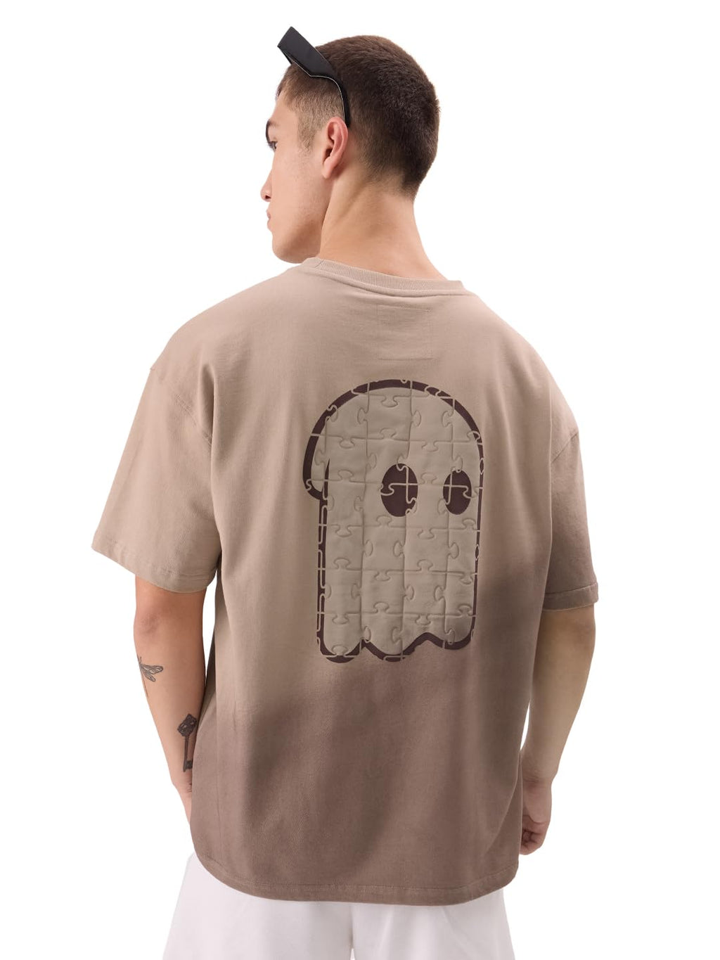 The Souled Store Puzzled Mr. Soul Men and Boys Short Sleeve Round Neck Brown Graphic Printed Cotton Oversized T-Shirts
