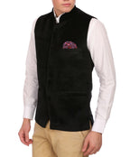 Wintage Men'S Velvet Grandad Collar Festive Black Nehru Jacket Vest Waistcoat