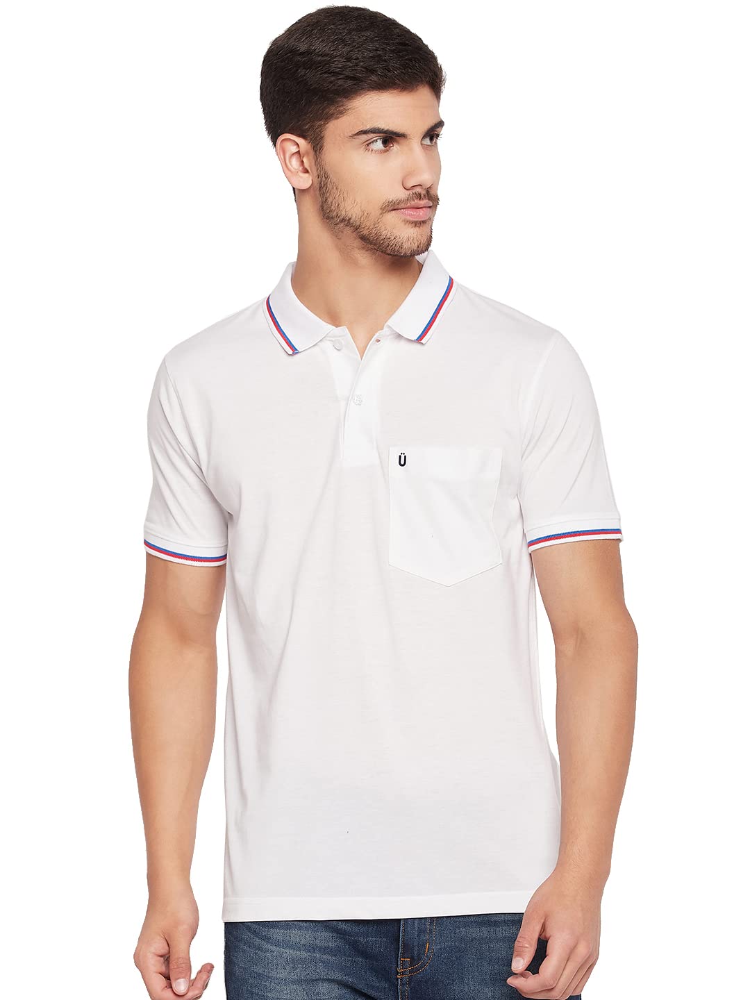 UNIBERRY Mens Cotton Half Sleeves Solid Polo Neck TshirtMT4WT_3XL White 3