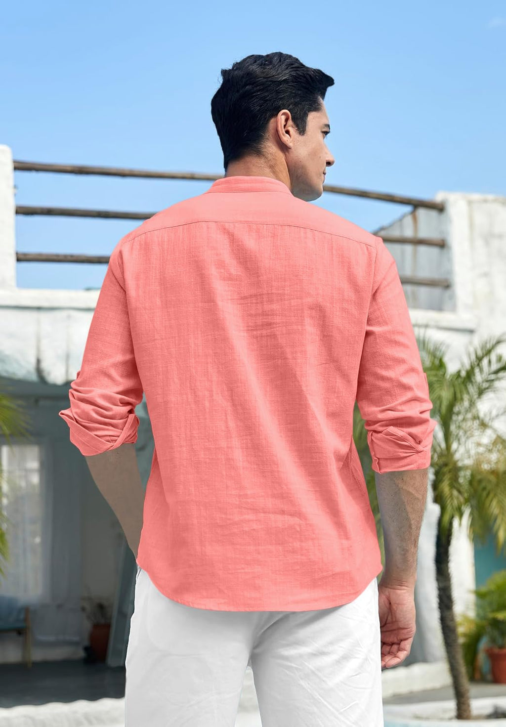 Royalscout Men Cotton Blend Full Sleeve Short Kurta Peach