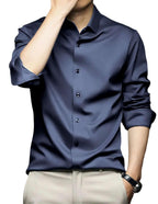 Deelmo MenS Stylish Solid Satin Casual Shirt For Men Full Sleeves| Poly Satin Silk Shirt Navy Blue