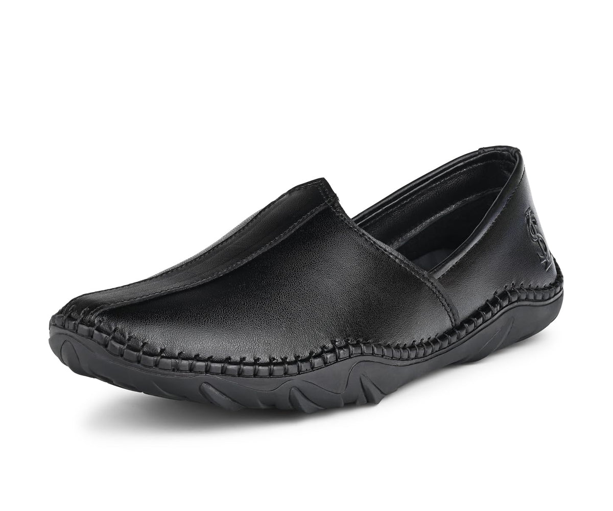 LOUIS STITCH Mens Ethnic Slip On Mojaris | Black Genuine Leather Flexible Stylish Nagra Juti for Men | Lightweight and Comfortab 8