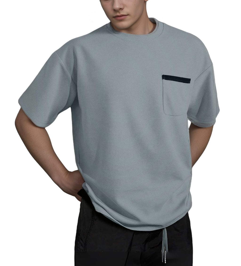 Indoprimo MenS Polyester T Shirt With Pocket Half Sleeves Round Neck Line Solid Pattern Loose Fit Classic Style And Standard Le
