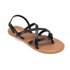 COLGO Women's Summer Strappy Flat Sandals, Adjustable Casual Fisherman Sandal with Open Toe Slingback Gladiator Sandals (8,Black