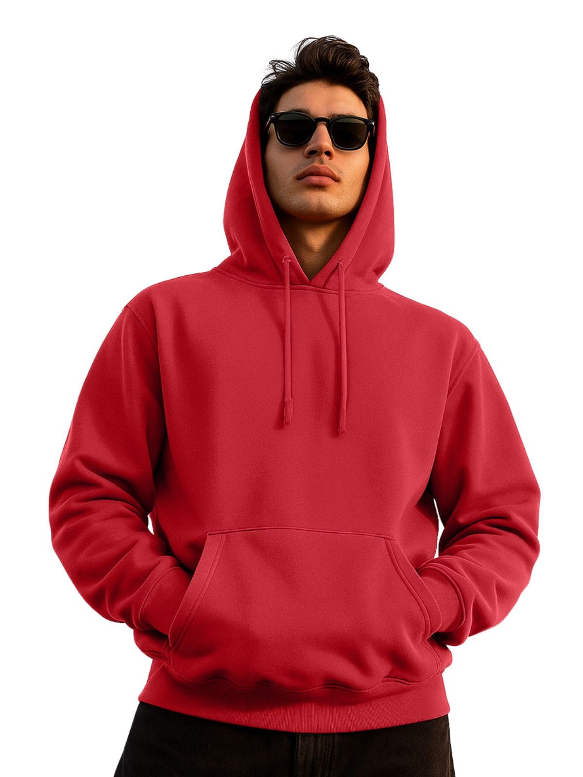 Veirdo Men's Fleece Regular Fit Hoodie Full Sleeve Jumper Solid Winter Sweatshirt