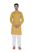 Manyavar Mens Self Designed Printed Cotton Kurta, Full Sleeves with Mandarian Collar, Art Silk, Knee Length Kurtas for Casual We