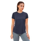 Enamor Womens Solid Relaxed Fit T-Shirt (A313_Navy