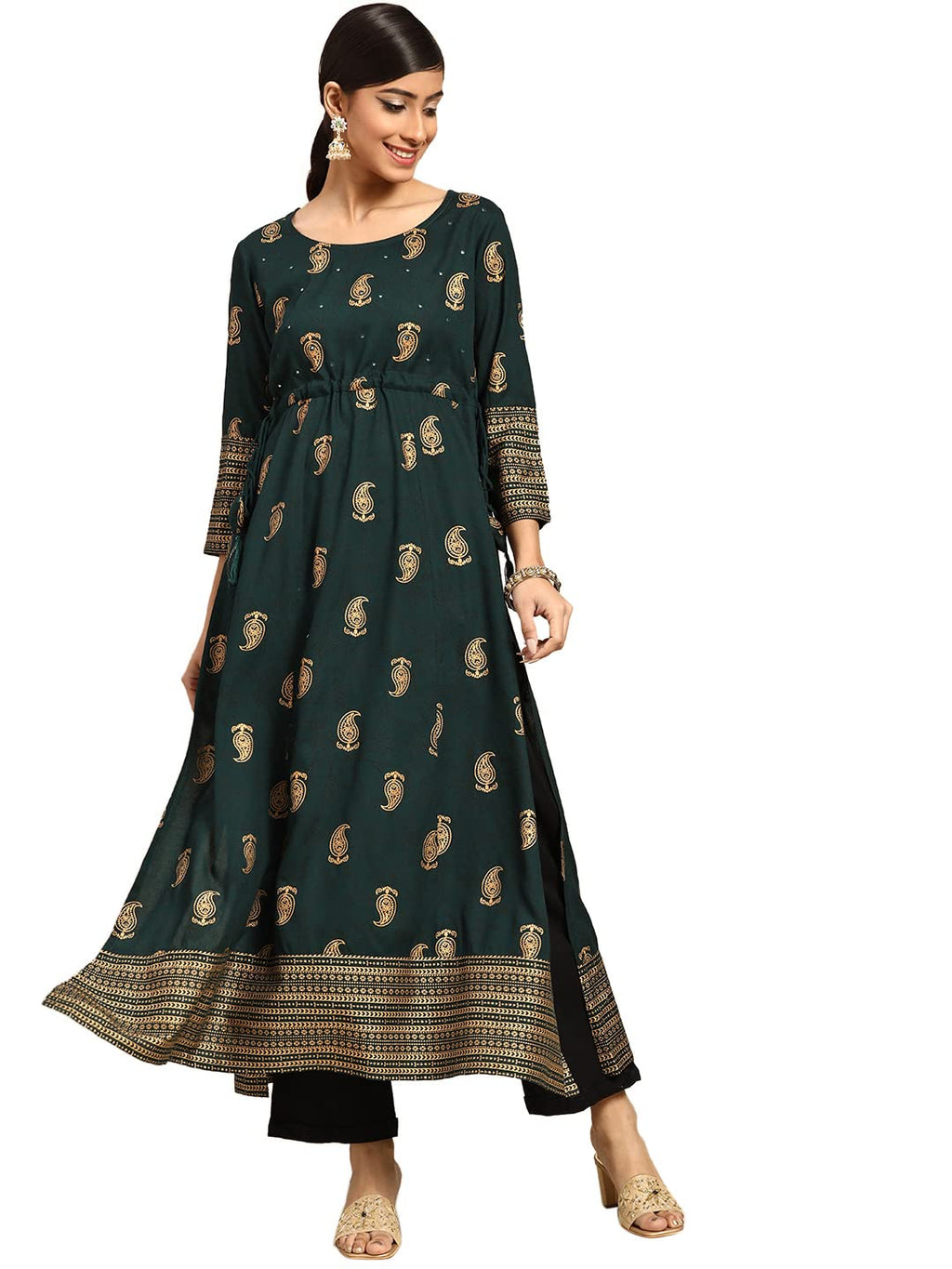 Libas Women'S Viscose Rayon Paisley A-Line Kurta (G2521_Green_Xs)