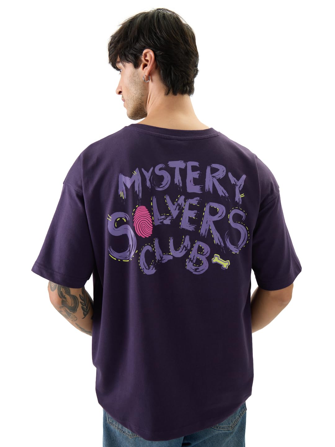 The Souled Store Official Scooby Doo: Mystery Club Men and Boys Short Sleeve Round Neck Purple Graphic Printed Cotton Oversized 