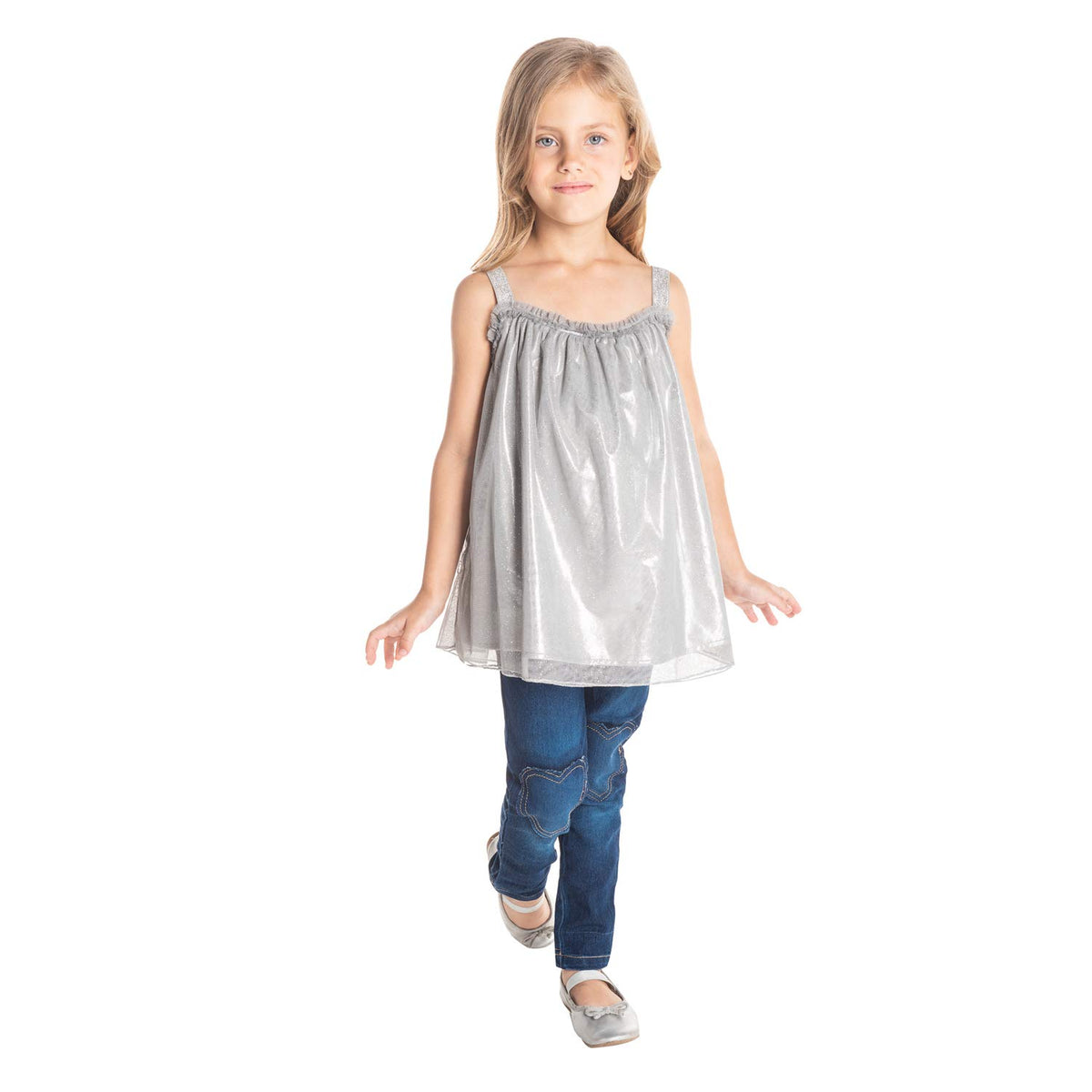 Cherry Crumble Grey Embellished Cotton Blend Sleeveless Square Neck Regular Fit Embellished Summer Top for Girls 18-24