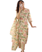 ANNI DESIGNER Womens Cotton Blend Printed Straight Kurta with Pant & Dupatta (Kumud Cream_3XL_Cream_XXX-Large)