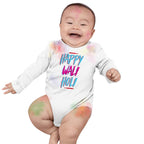 Bon Organik Unisex Happy wali Holi Bodysuit Baby (BON1215-K_White_3-6M)