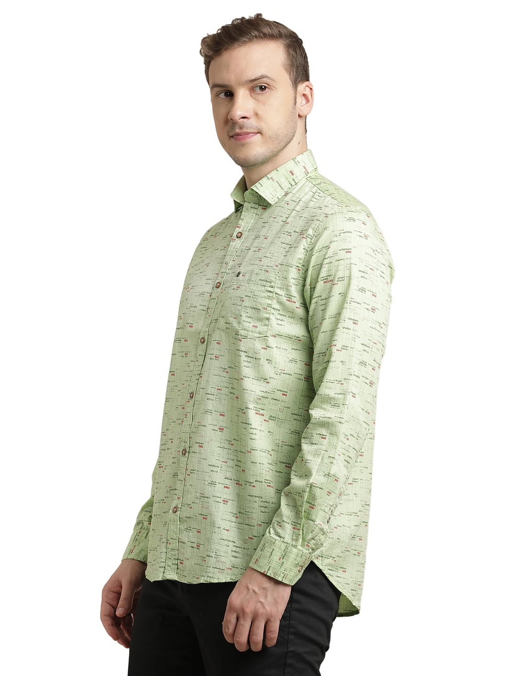 Turtle Men 100% Cotton Slim Fit Mint Green Printed Full Sleeve Casual Shirt