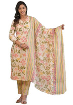 ANNI DESIGNER Womens Cotton Blend Printed Straight Kurta with Pant & Dupatta (Kumud Cream-NW_S_Cream_Small)