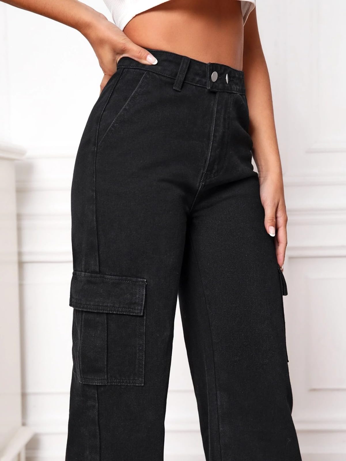 GRECIILOOKS Women Denim Cargo Regular Fit Jeans