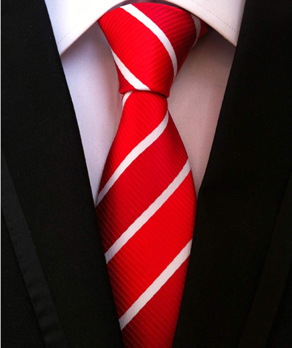 Ctskyte Men Striped Red White Silk Tie Fashion Necktie for Boys