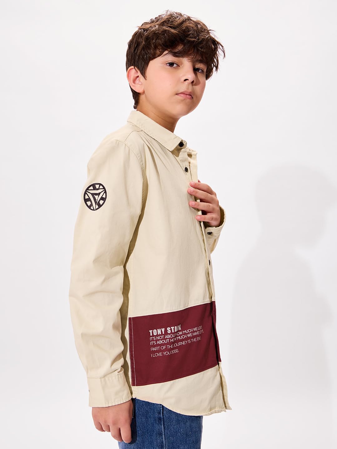 The Souled Store Iron Man: Suit Up Young Boys Long Sleeves Collared Neck Button Front Multicolor Graphic Printed Cotton Shirts