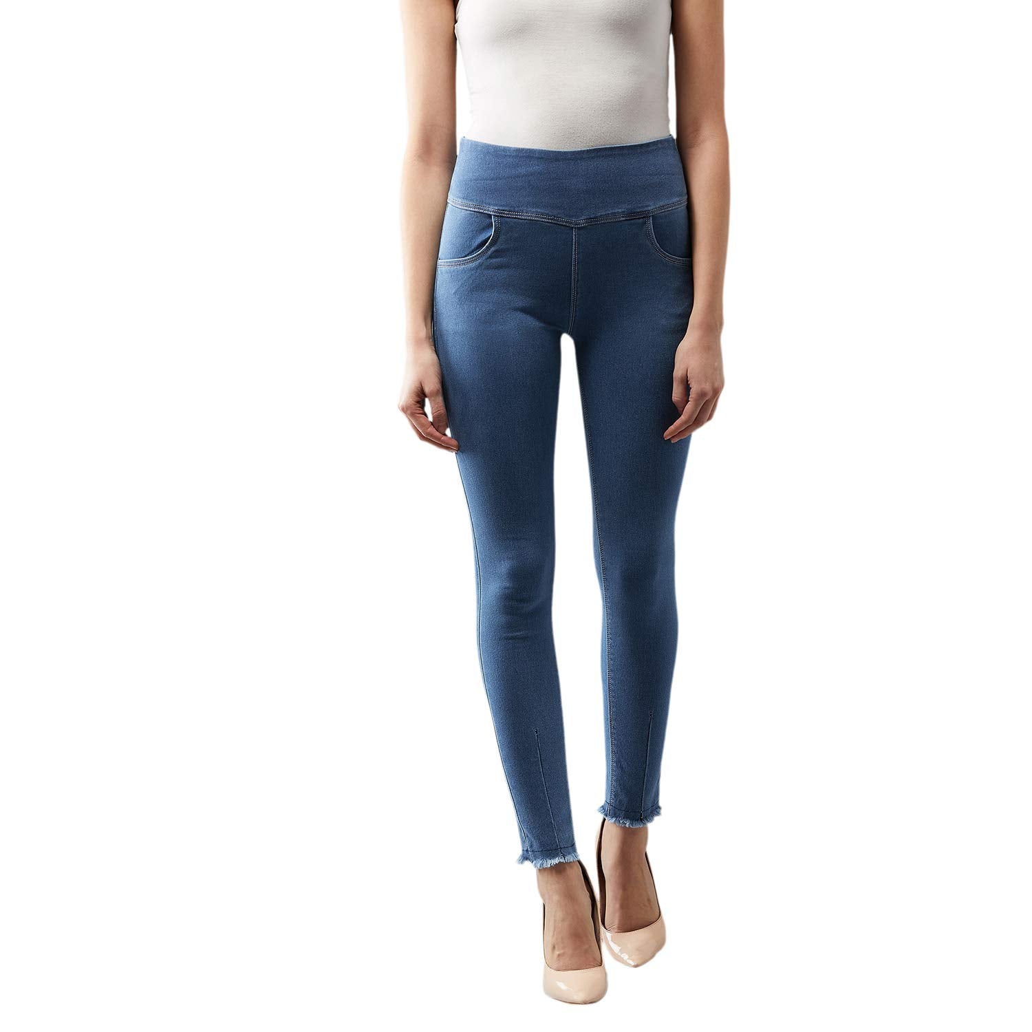 Dolce Crudo Womens Light Blue Super Skinny High Rise Clean Look Acid Wash Regular Length Stretchable Denim Jeggings(DOAW18DEN01
