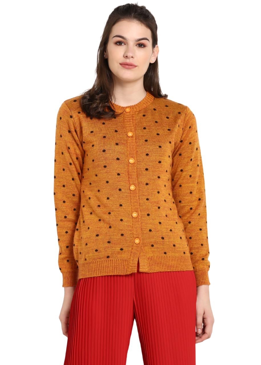 Modeve Polka Dot Round Neck Casual Women Mustard Sweater||Winterwear||