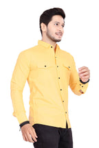 Rebelify MenS Cotton Shirt With Pockets Full Sleeves Spread Collar Solid Pattern Botton Down Closure Regular Fit And Standard L