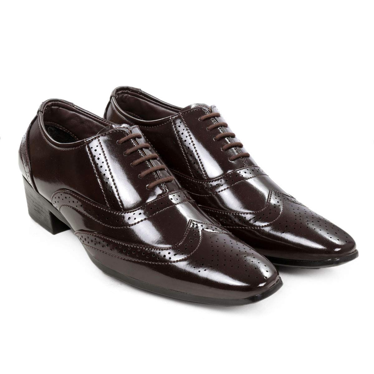 BXXY Mens Faux Leather Height Increasing Brown Color British Full Brouge Shoes 6