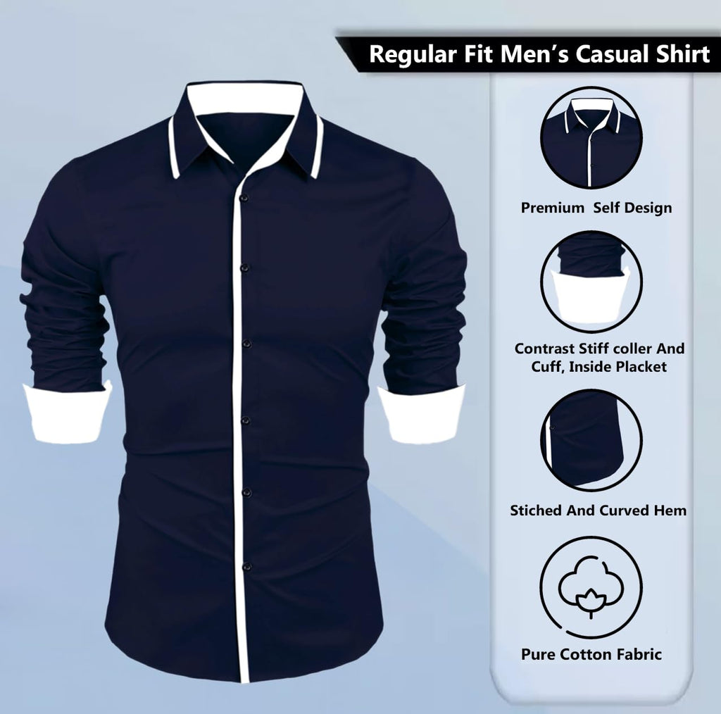 Zombom MenS Solid Cotton Blend Regular Fit Full Sleeves Casual Shirt With Spread Collar Shirt For Men