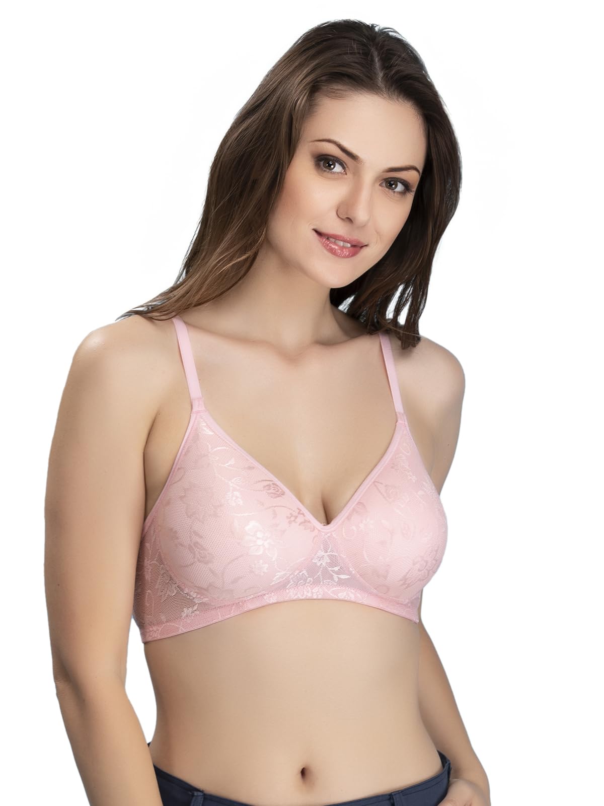 Clovia Womens Net Lightly Padded Wire Free Full Cup, Everyday Comfy Bra (BR1479P2236C_Pink_36C)