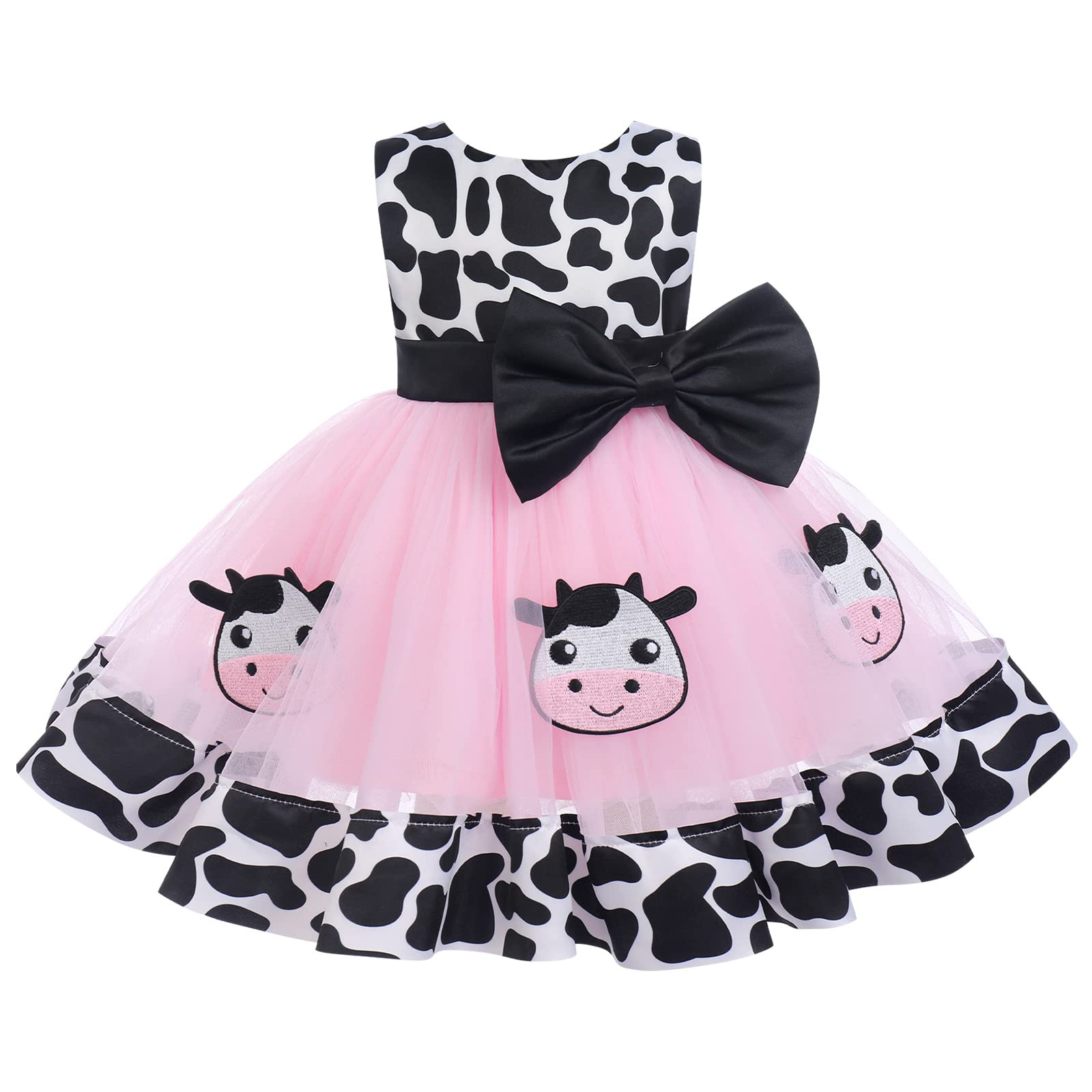 Newborn Toddler Baby Girl Green Christmas Outfits 2PCS Halloween Cow Princess Birthday Tea Party Tutu Dress Bow Cake Smash Layer