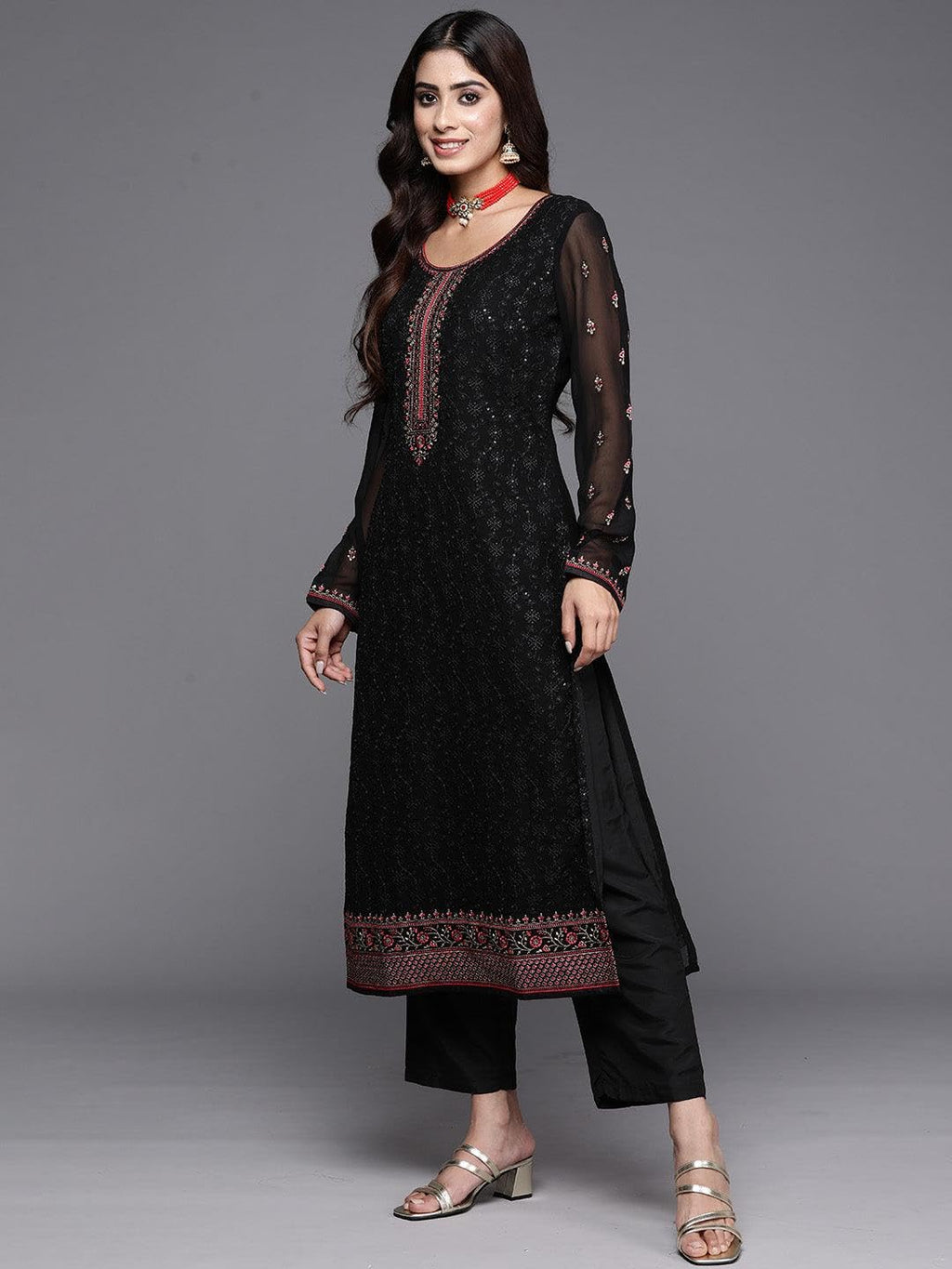 Libas Womens Georgette Kurta Sets (48085_Black