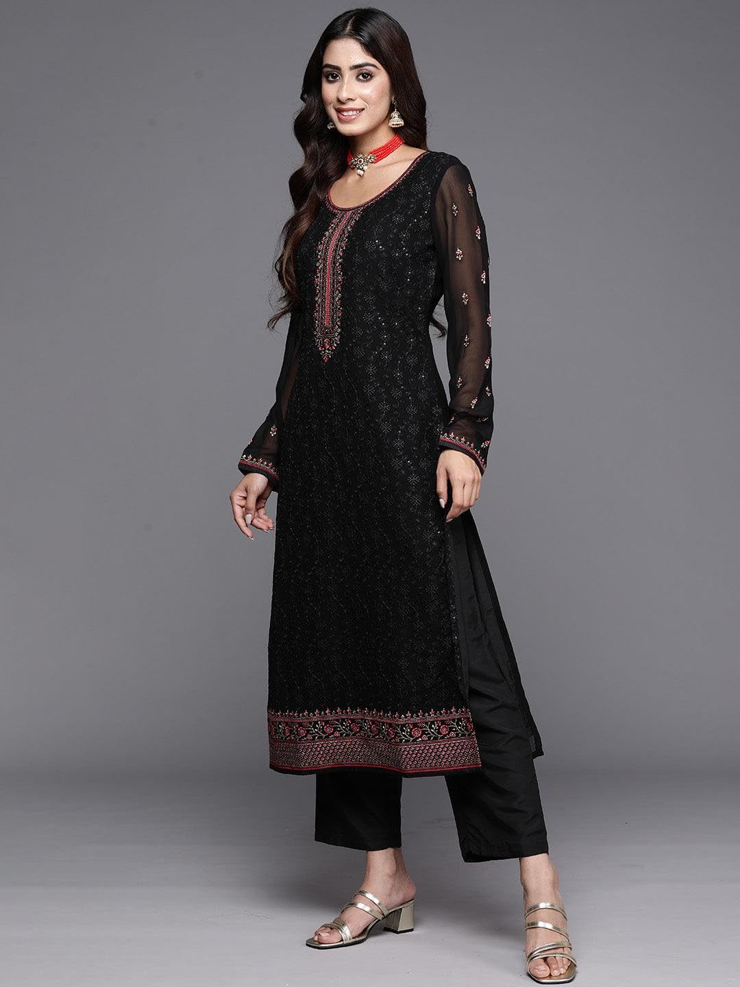 Libas Womens Georgette Kurta Sets (48085_Black