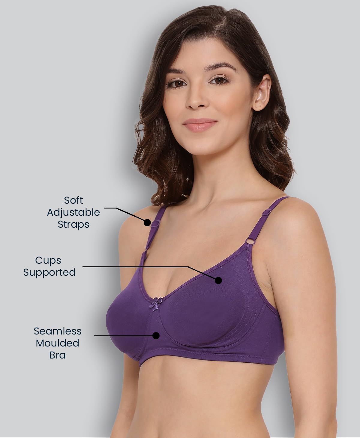 Lyra WomenS Cotton Non Padded Wire Free Seamless Bra Violet