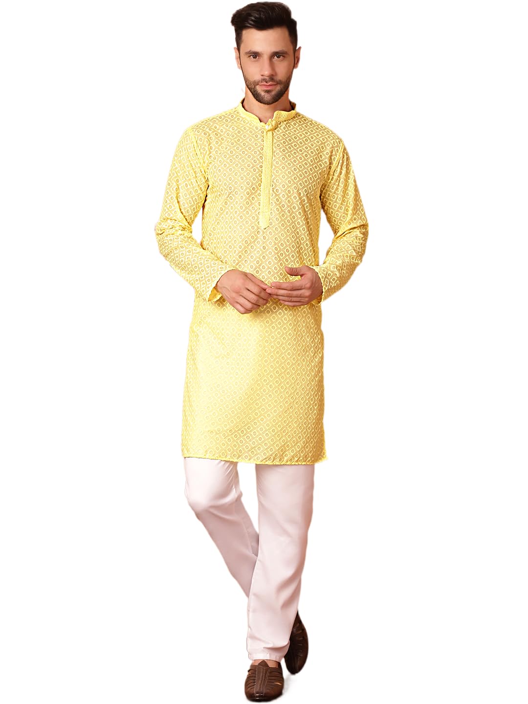Jompers Mens Chikankari Pure Cotton Kurta Pyjama Set