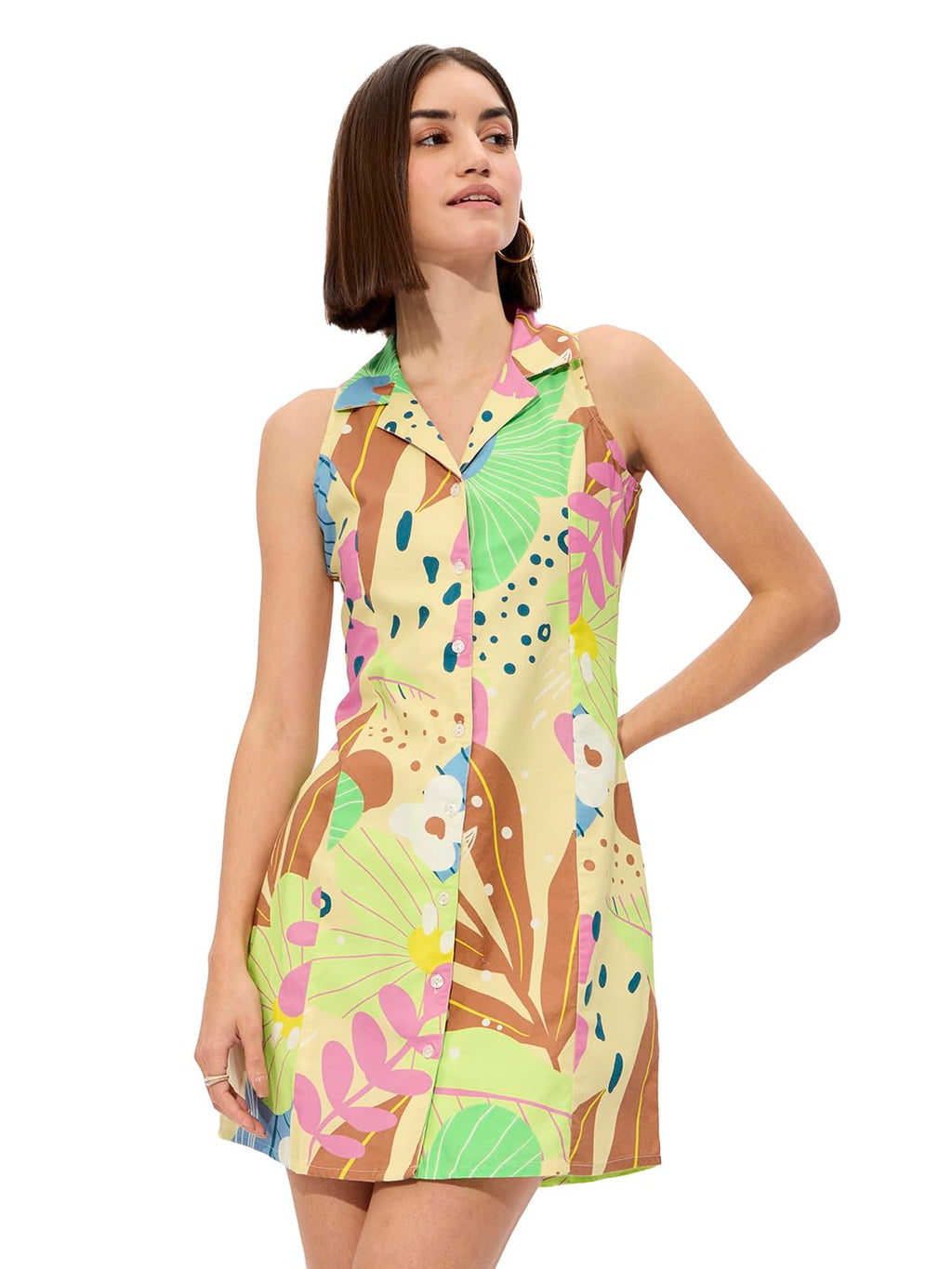The Souled Store Floral Women And Girls Long Sleeves Collared Neck Button Front Textured Shirt Dress