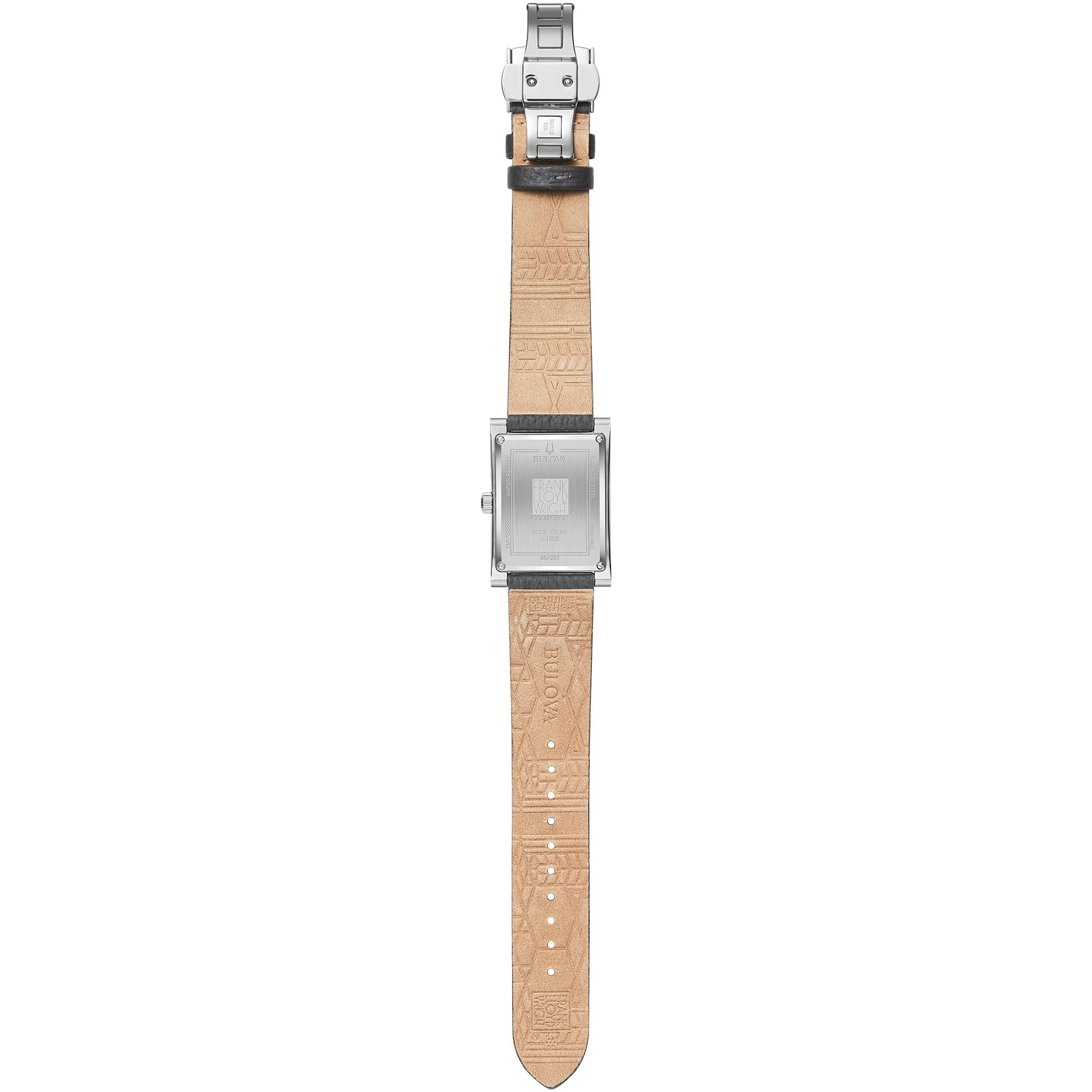 Bulova Frank Lloyd Wright Robie House Stainless Steel 3-Hand mens Quartz Watch, Gray Leather Strap Style: 96A287