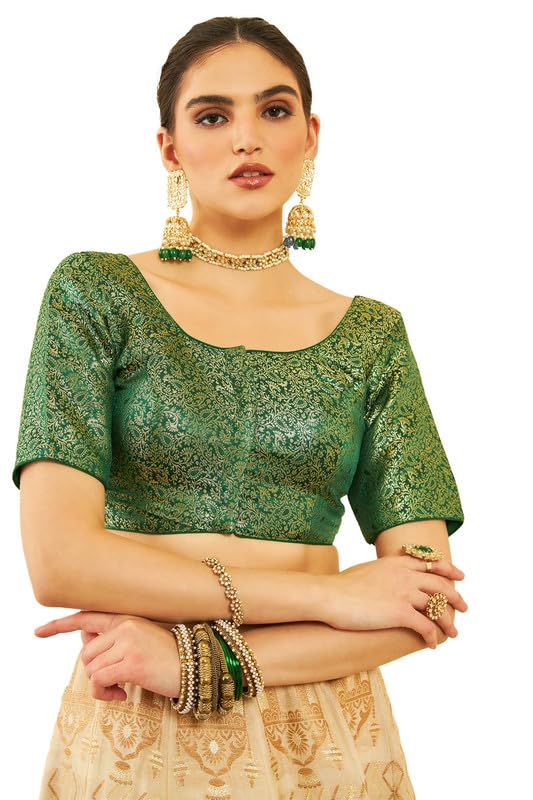 Soch Women Silk Blend Ethnic Motifs Woven Brocade Blouse with Tie-Ups