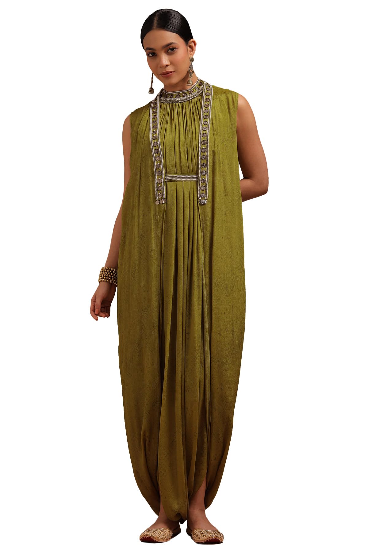 Soch Women Chinon Botanical Print Dress with Beads and Stones