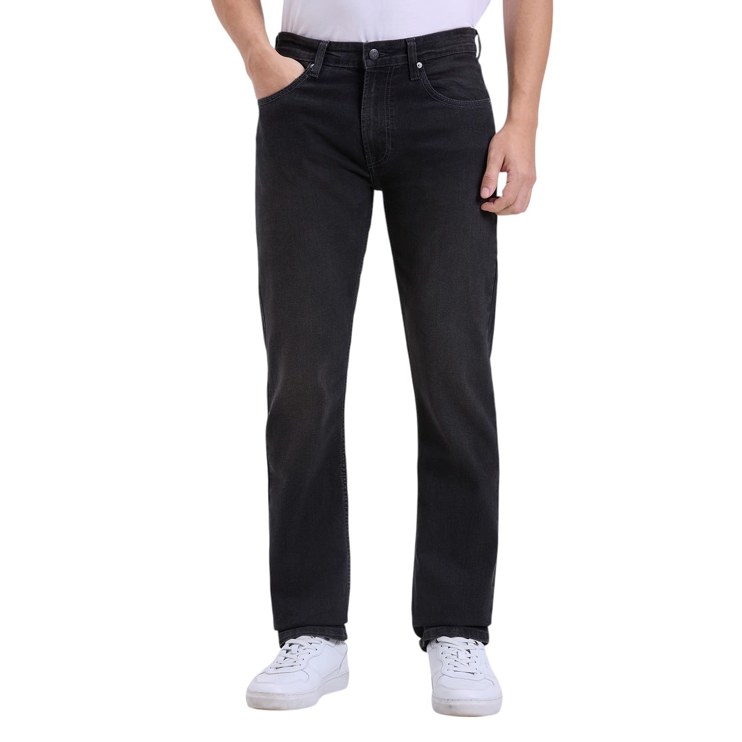 Men Tinted Black Straight Fit Clean Look Stretch Jeans