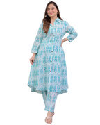 ANNI DESIGNER Womens Cotton Blend Anarkali Printed Kurta with Pant (DIPU Sky_L_Sky Blue_Large)