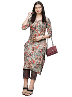 ANNI DESIGNER Womens Cotton Blend Straight Printed Kurta with Pant (Seep Grey_S_Grey_Small)