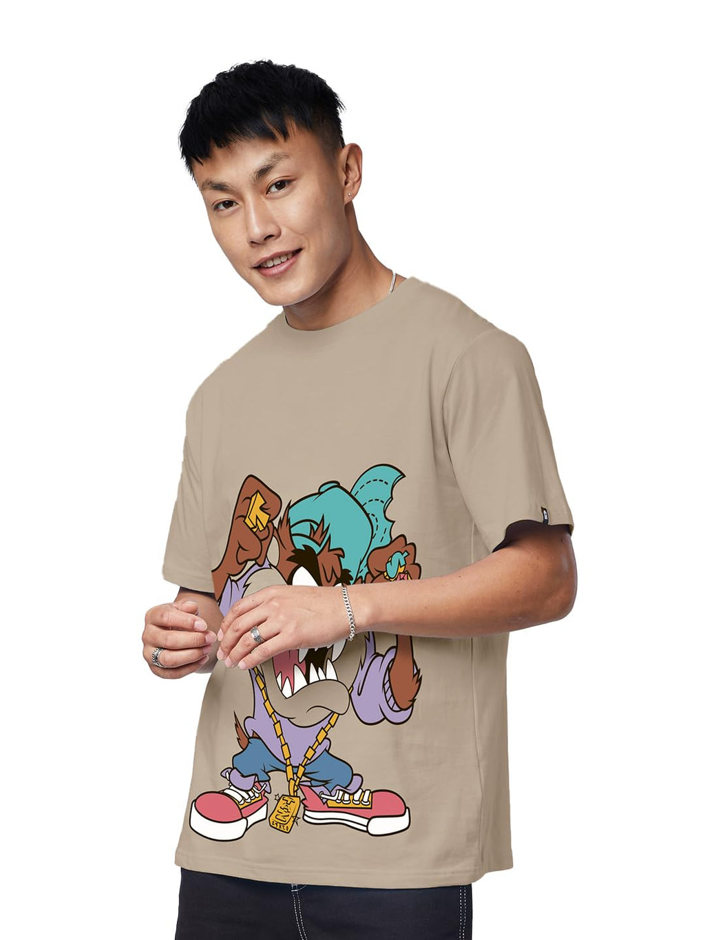 The Souled Store Official Looney Tunes: Taz Life Mens and Boys Regular fit Graphic Printed Half Sleeve Cotton Brown Color T-Shir