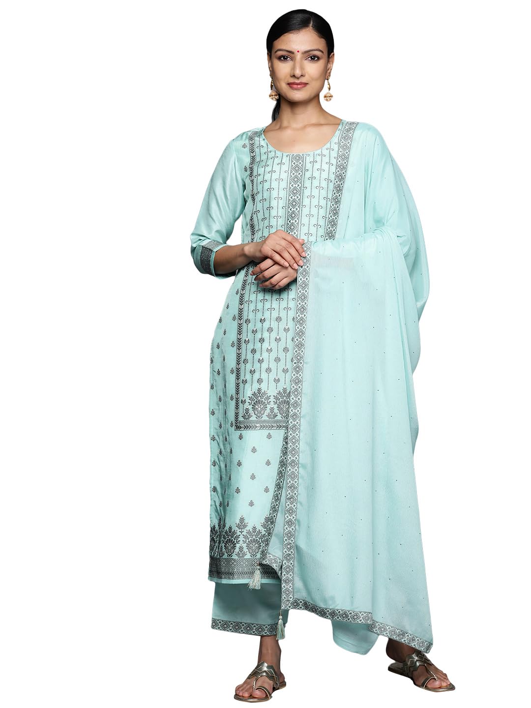 Libas Womens Silk Blend Kurta Set (38259_Turquoise Blue