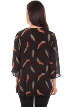 FEATHER PRINT PULL OVER BLOUSE