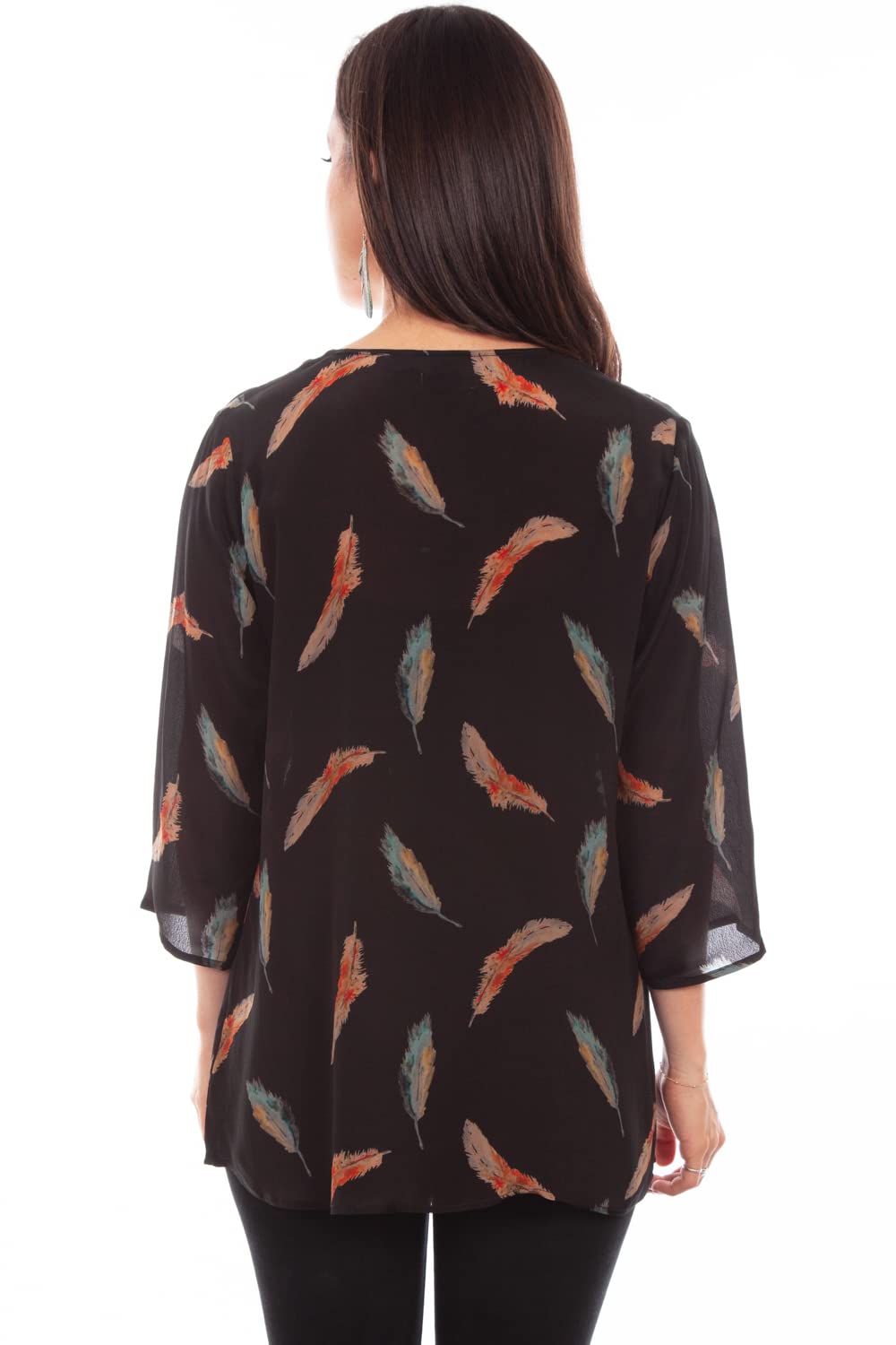 FEATHER PRINT PULL OVER BLOUSE