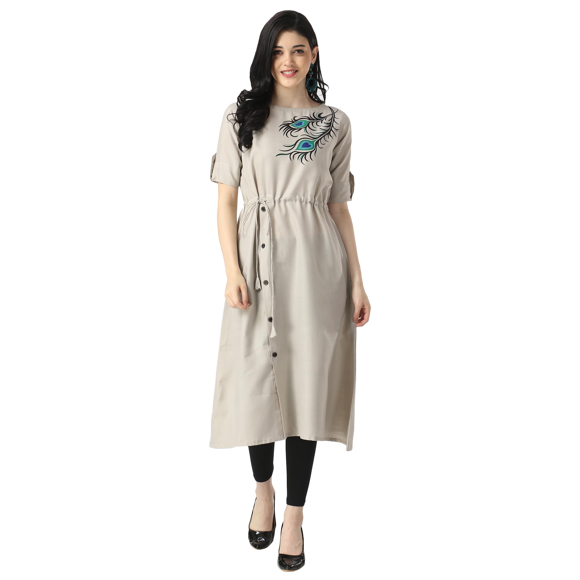 Greciilooks Women Cotton Anarkali Regular Fit Kurti (Grey, Xx-Large)