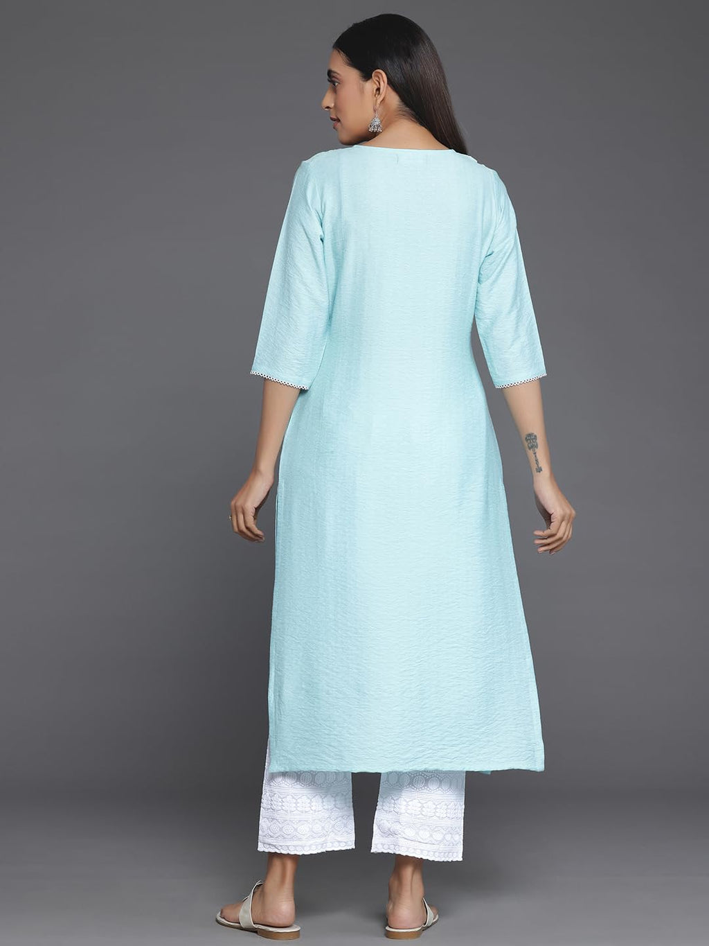 Libas WomenS Silk Floral Straight Kurta (26808 Blue