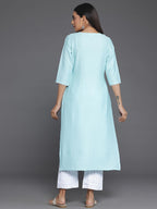 Libas WomenS Silk Floral Straight Kurta (26808 Blue