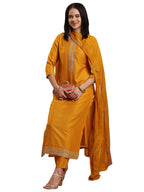 ANNI DESIGNER Womens Rayon Blend Straight Embroidered Kurta with Pant & Dupatta (LIKHA Yellow_XL_Yellow_X-Large)