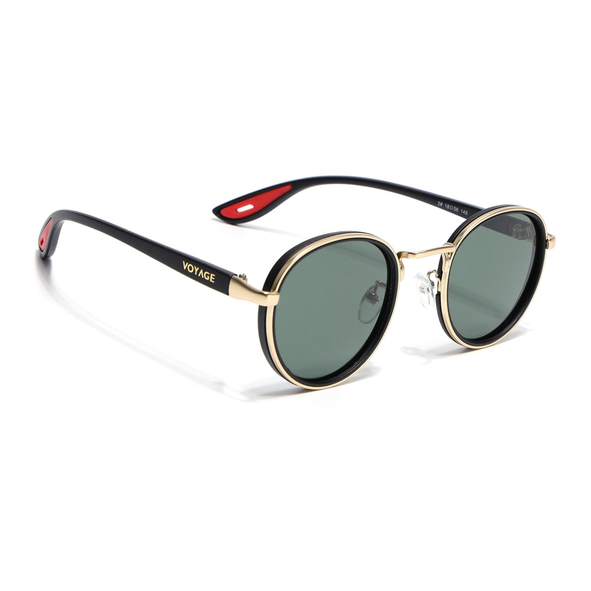 Voyage Round Polarized Sunglasses For Men & Women (Olive Lens | Golden & Black Frame  Pmg6675) 56