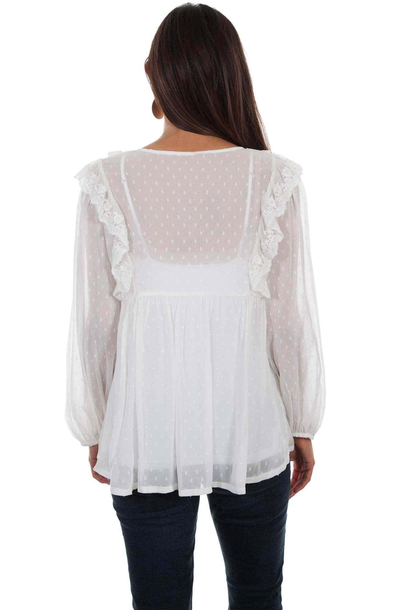 SWISS DOT BLOUSE W/RUFFLE YOKE DETAI