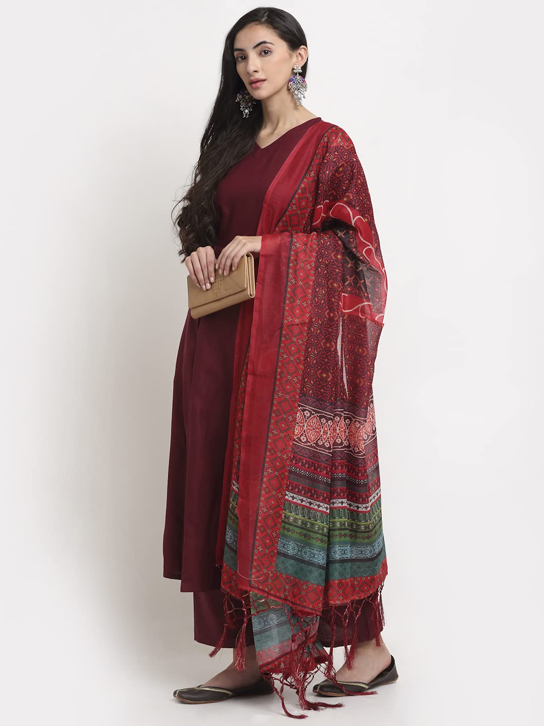 ANNI DESIGNER Womens Cotton Anarkali Kurta with Pant & Dupatta (Rani Maroon_S_Maroon_Small)